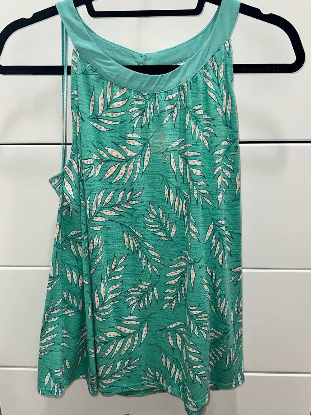 Lauren Conrad Teal and White Leaf-Print Halter Tank Top